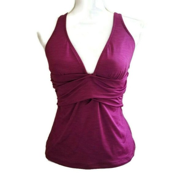 Athena Swim Tankini Womens 32 B/C Purple Criss Cross Wrap Straps Plunge Neckline - Picture 3 of 9